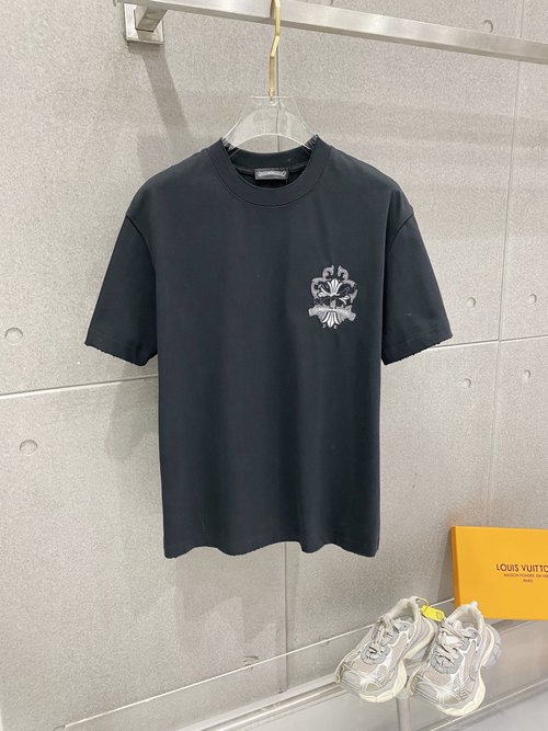 Chrome Hearts Stitched Logo Cotton T-Shirt with Destroyed Accents