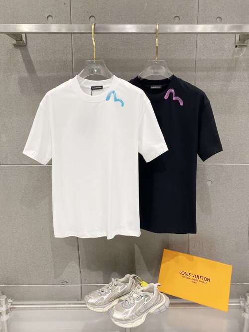 Balenciaga Hand-Painted Logo Cotton T-Shirt with Torn Edges