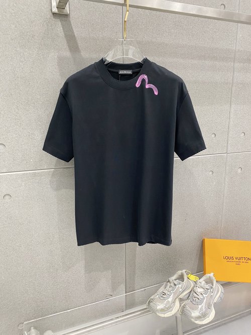 Balenciaga Artistic Logo Cotton T-Shirt with Distressed Finish