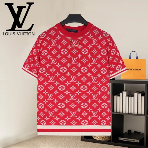 Louis Vuitton Logo Jacquard Knit Round Neck T-Shirt with Zipper