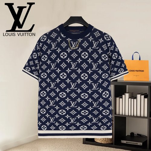 Louis Vuitton Logo Jacquard Knit Round Neck T-Shirt with Zipper