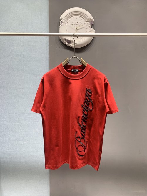 Balenciaga Cotton T-shirt with Cursive Art Embroidery