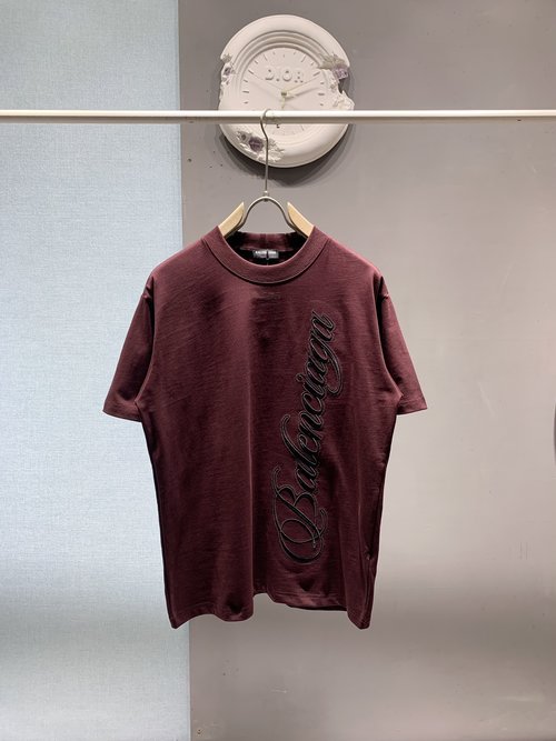 Balenciaga Cotton T-shirt with Cursive Art Embroidery
