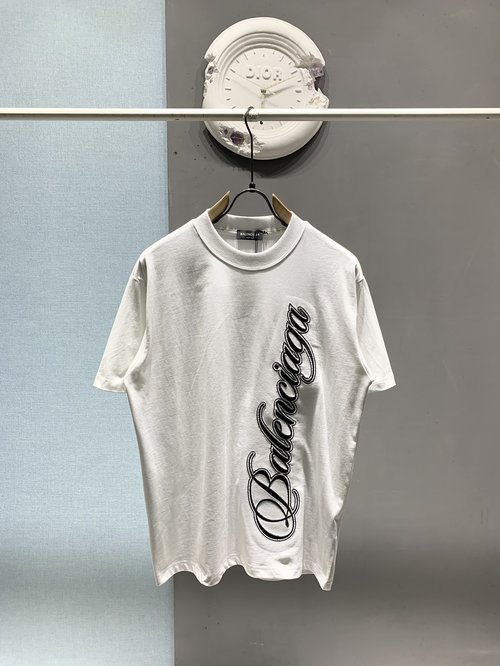 Balenciaga Cotton T-shirt with Cursive Art Embroidery