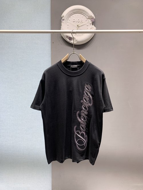 Balenciaga Cotton T-shirt with Cursive Art Embroidery