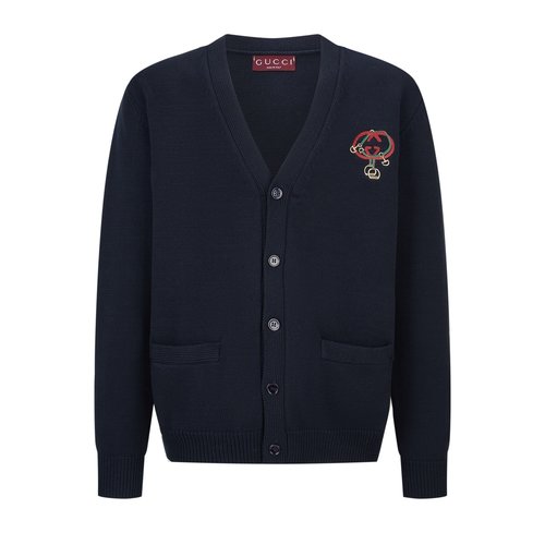 Gucci Double G Embroidered Knit Cardigan with Equestrian Style