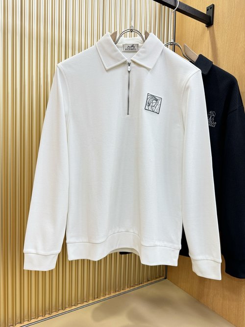 Hermes Logo - Embroidered Warm Fleece Long Sleeve