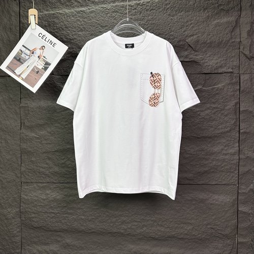Fendi Pocket Glass Print Couple Short Sleeve T-Shirt