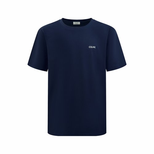 Celine Soft Navy Short-Sleeve T-shirt with Front Design