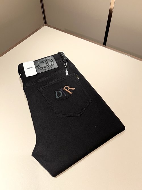 Dior Fashionable Straight-Leg Jeans with Leather Logo