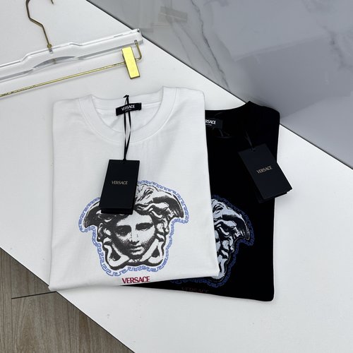 Versace Printed Medusa-head Short Sleeve T-shirt, Dual-yarn Cotton