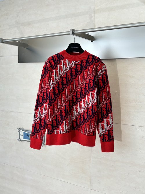 Dior Oblique Jacquard Ribbed Round Neck Wool Sweater