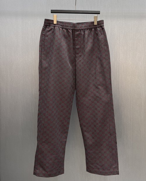 Gucci Wine Red Jacquard Elastic Waist Trousers