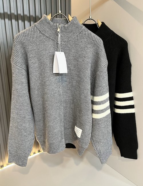 Thom Browne Knit Wool Cardigan with Classic Stripes