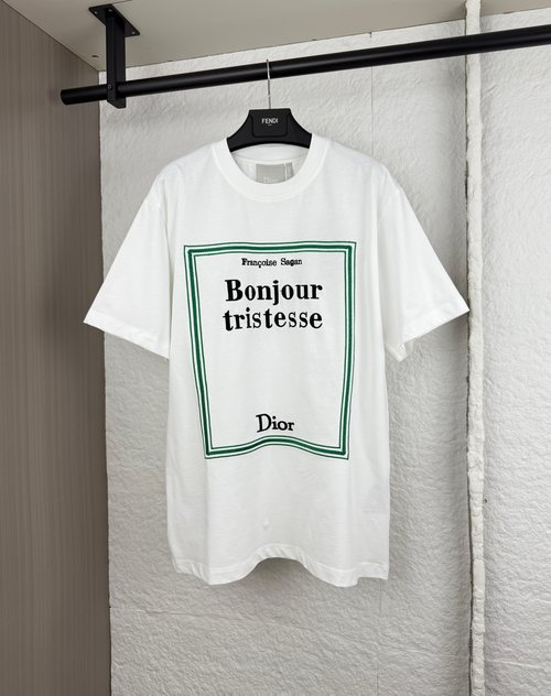 Dior Short Sleeve Tee with Letter Slogan Embroidery