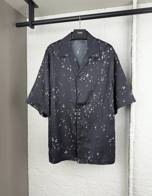 Louis Vuitton Water Drop Print Silk Short Sleeve Blouse