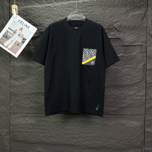Fendi Embroidery Leather Pocket Logo Short Sleeve T-Shirt for Couples