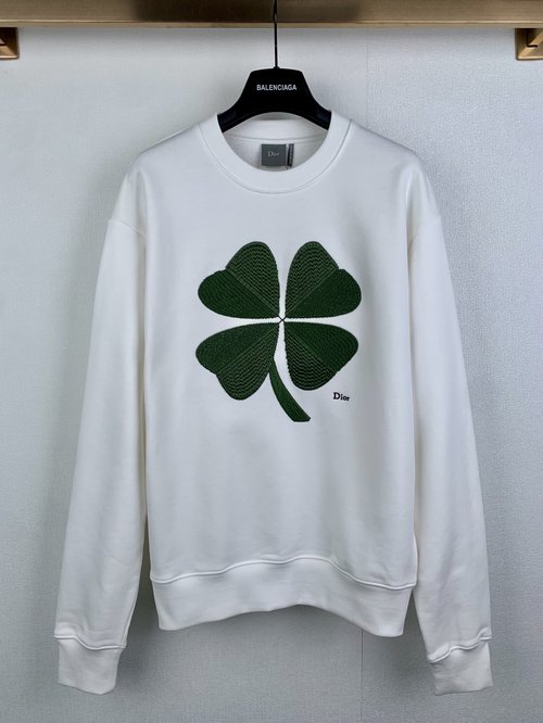 Dior Clover Embroidered Cotton Fleece Sweatshirt