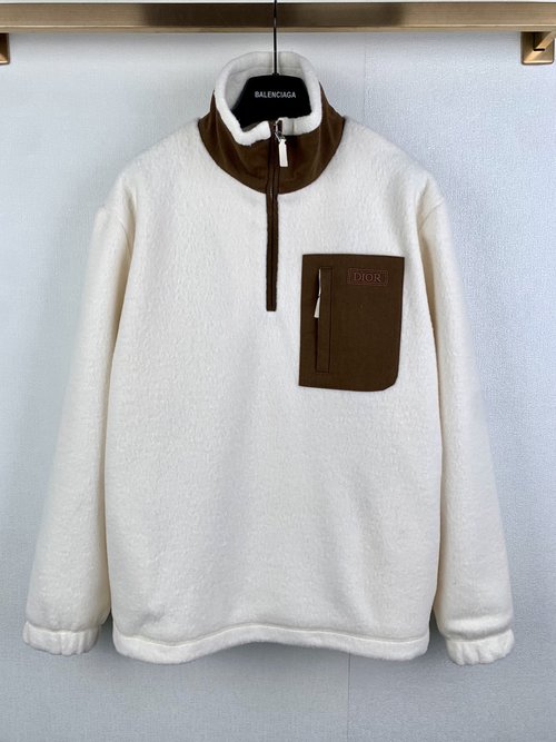 Dior White Cashmere and Wool Blend Fleece Hoodie