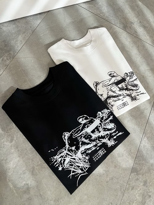 Maison Margiela Cotton Short Sleeve T-shirt with Logo Print