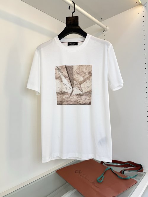 Loro Piana Sailboat Printed T-Shirt with Color Discharge Print