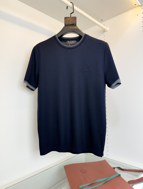 Loro Piana Classic Knit T-Shirt with Chest Embroidered Logo
