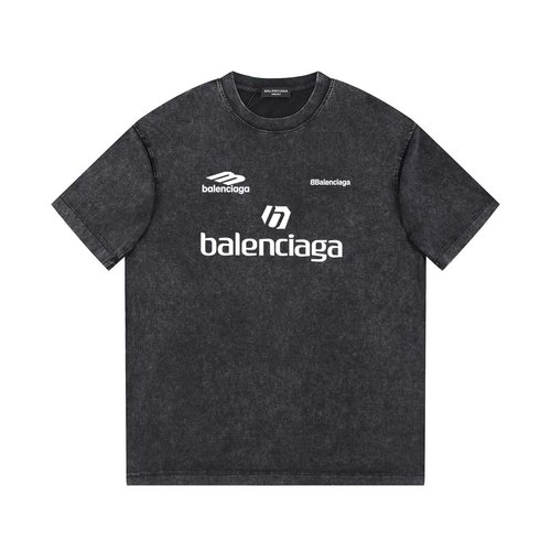 Balenciaga Vintage-washed Short Sleeve T-shirt with Letter Print