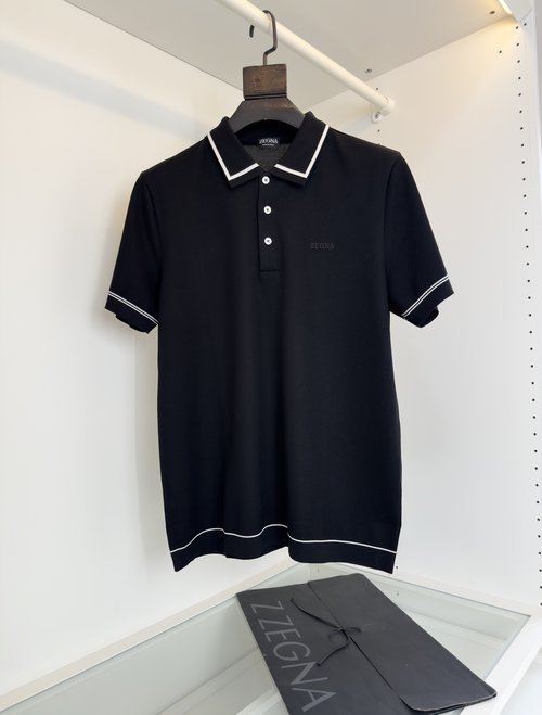 Zegna Knitted Polo Shirt with Contrasting Collar and Embroidered Logo