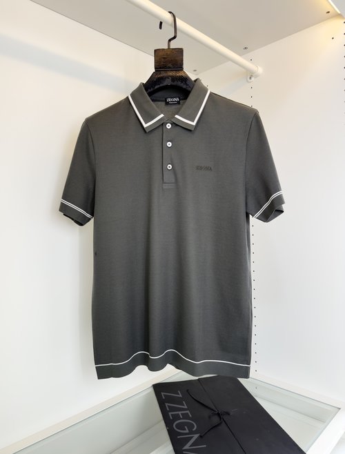 Zegna Knitted Polo Shirt with Contrasting Collar and Embroidered Logo