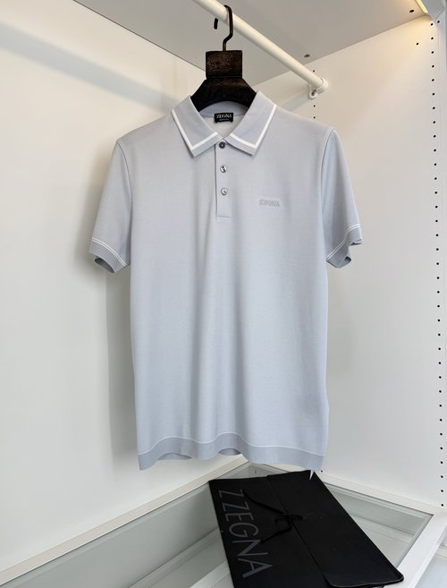 Zegna Knitted Short-Sleeve Polo with Embroidered Logo
