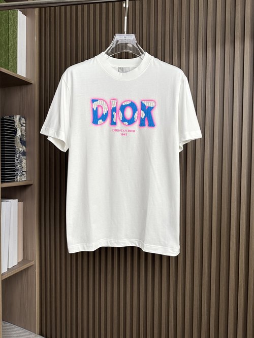 Dior White Casual Round Neck Short Sleeve T-Shirt