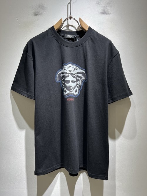Versace Imported Cotton Short Sleeve T-Shirt with Embroidered Logo