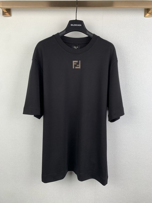 Fendi FF Embroidered Corduroy Round-neck Short-sleeved T-shirt