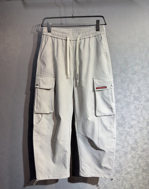Prada Straight Casual Pants with Utility Style and Logo Embroidery
