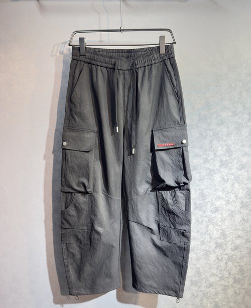 Prada Straight Casual Pants with Utility Style and Logo Embroidery