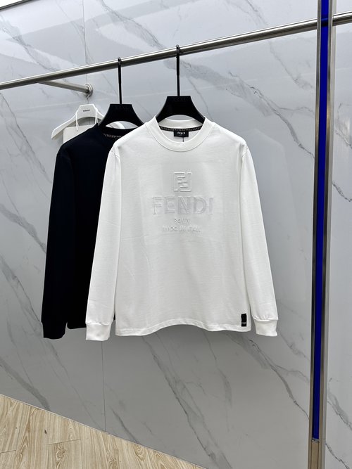 Fendi Cotton Long Sleeve T-Shirt with Letter Logo