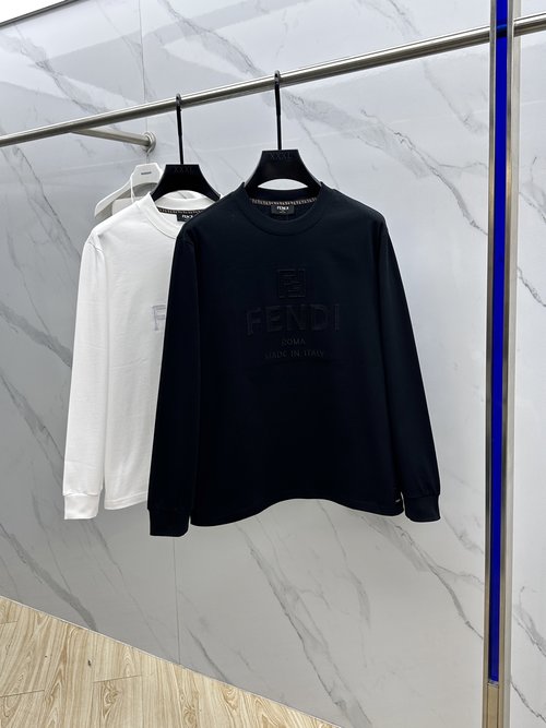 Fendi Cotton Long Sleeve T-Shirt with Letter Logo