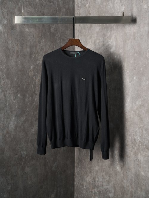 Prada Embroidered Logo Fine-knit Wool Blend Sweater