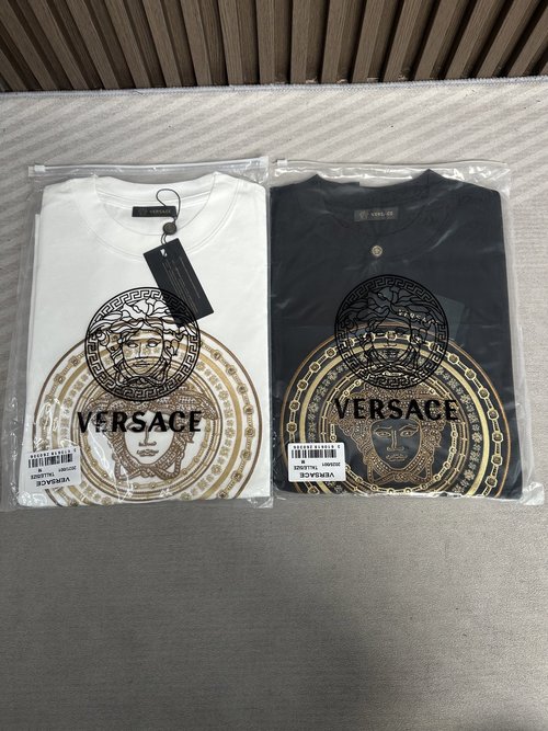 Versace Cotton Round Neck Short Sleeve T-shirt in Black and White