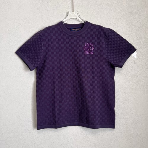 Louis Vuitton Checkerboard Embroidered Round Neck Short Sleeve