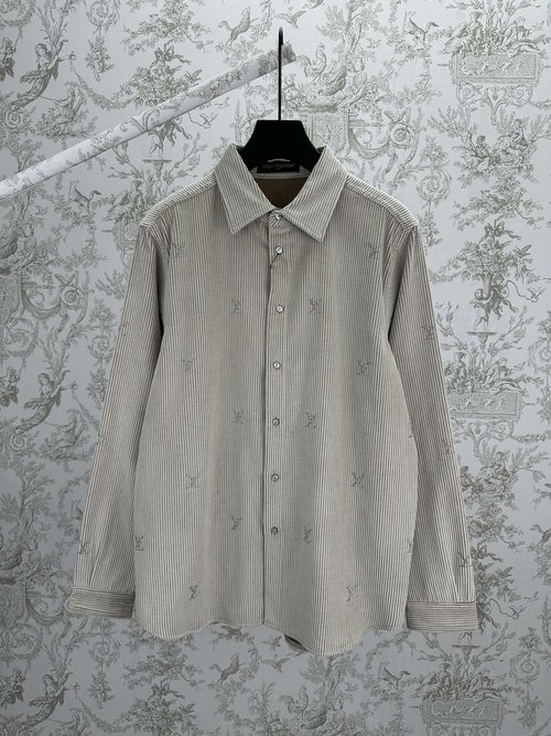 Louis Vuitton Velvet Long-Sleeve Shirt with LV Emblem
