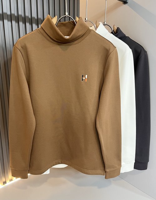 Hermes Cotton Long-sleeved High-neck T-shirt with Logo