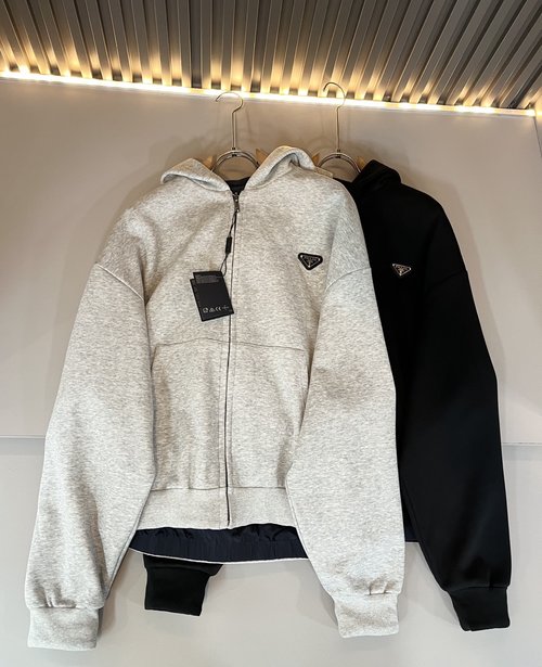 Prada Double-Sided Zipper Jacket with Logo Badge