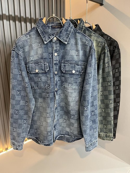 Louis Vuitton Denim Shirt with All-Over Logo