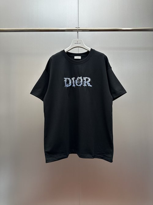 Dior Heavyweight Cotton Black Tee with Distressed Letter Print