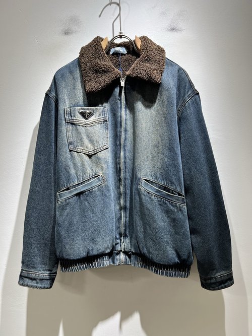 Prada Denim Jacket with Faux Lamb Wool and Logo