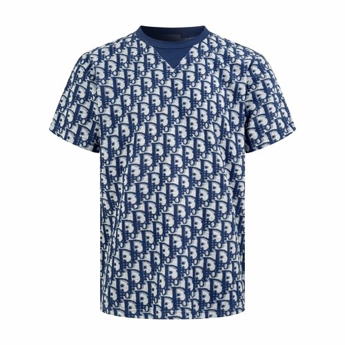 Dior Blue and White Oblique Print Short Sleeve Shirt