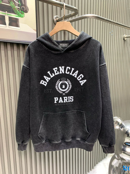 Balenciaga Cracked Print Washed Hoodie with Crown Logo