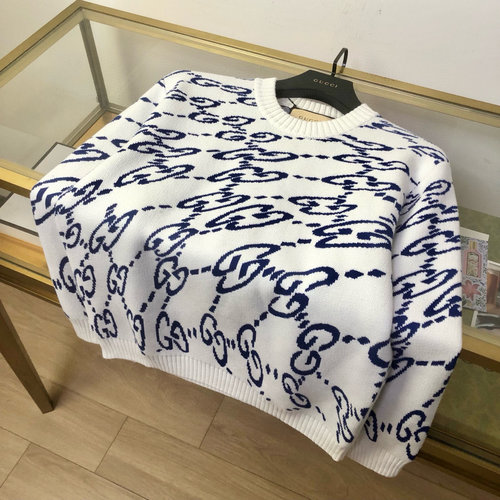 Gucci Elegant Wave Pattern Cotton Knit Pullover