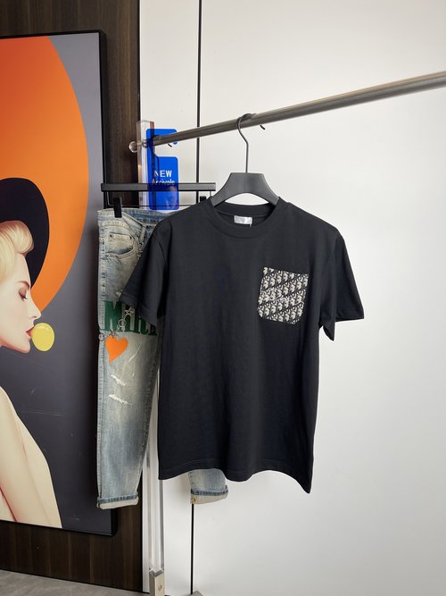 Dior Cotton Short Sleeve T-Shirt with Logo, Two Colors
